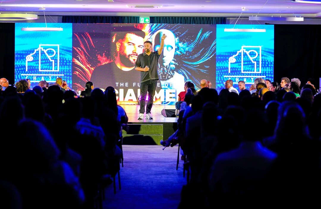 Professionals networking at a media industry event